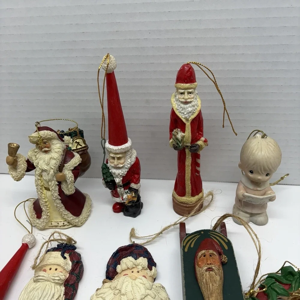 Lot Of  10  Vintage Christmas‎ Ornaments Wooden Noel Sled Santa Clay Ceramic